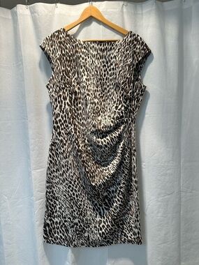 Anne Klein Black & White Animal Print Midi Dress